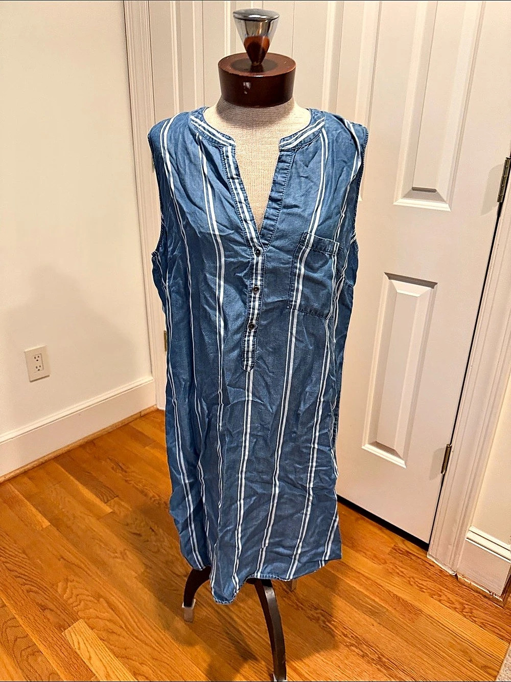 Renuar Striped Mini Dress in Blue & White Size Large